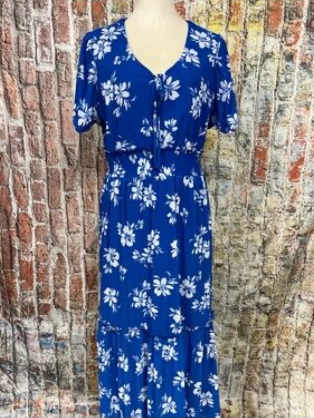 Siren Lily Royal Blue Floral V-Neck Tiered Maxi Dress